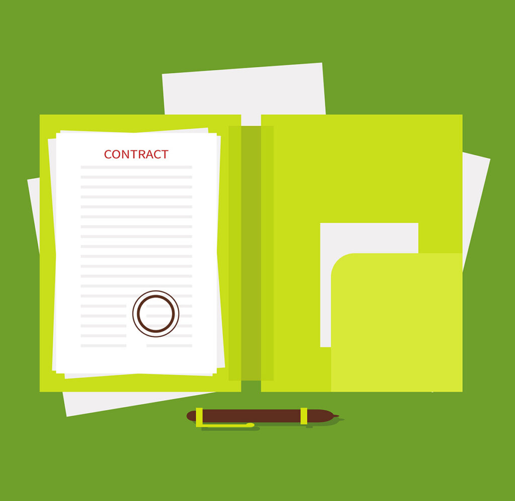 Illustration of a folder with a contract in side.